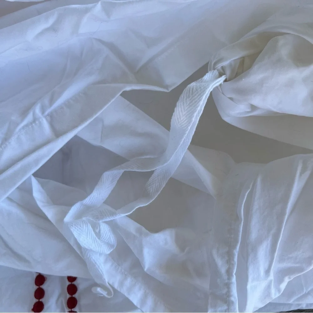 Pottery Barn Pearl Dot Embroidered Trim Duvet Set Ruby Red White Full Queen GUC